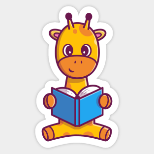 Cute Giraffe Reading Book Cartoon Sticker